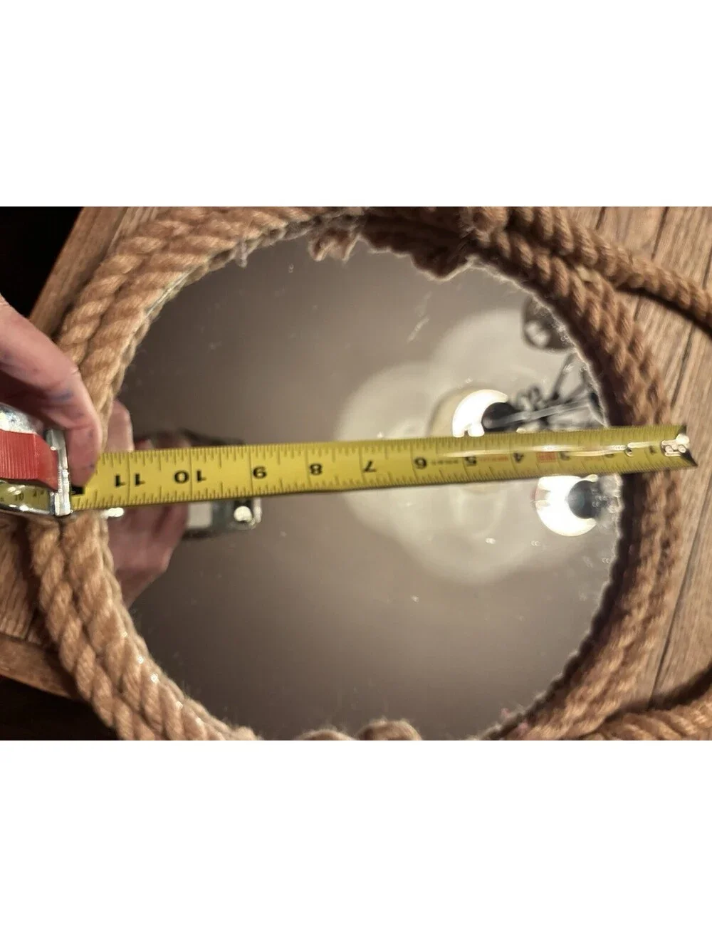 Round 12 in Nautical Accent Wall Mirror, Brown Rope Frame w/ Rope Handle